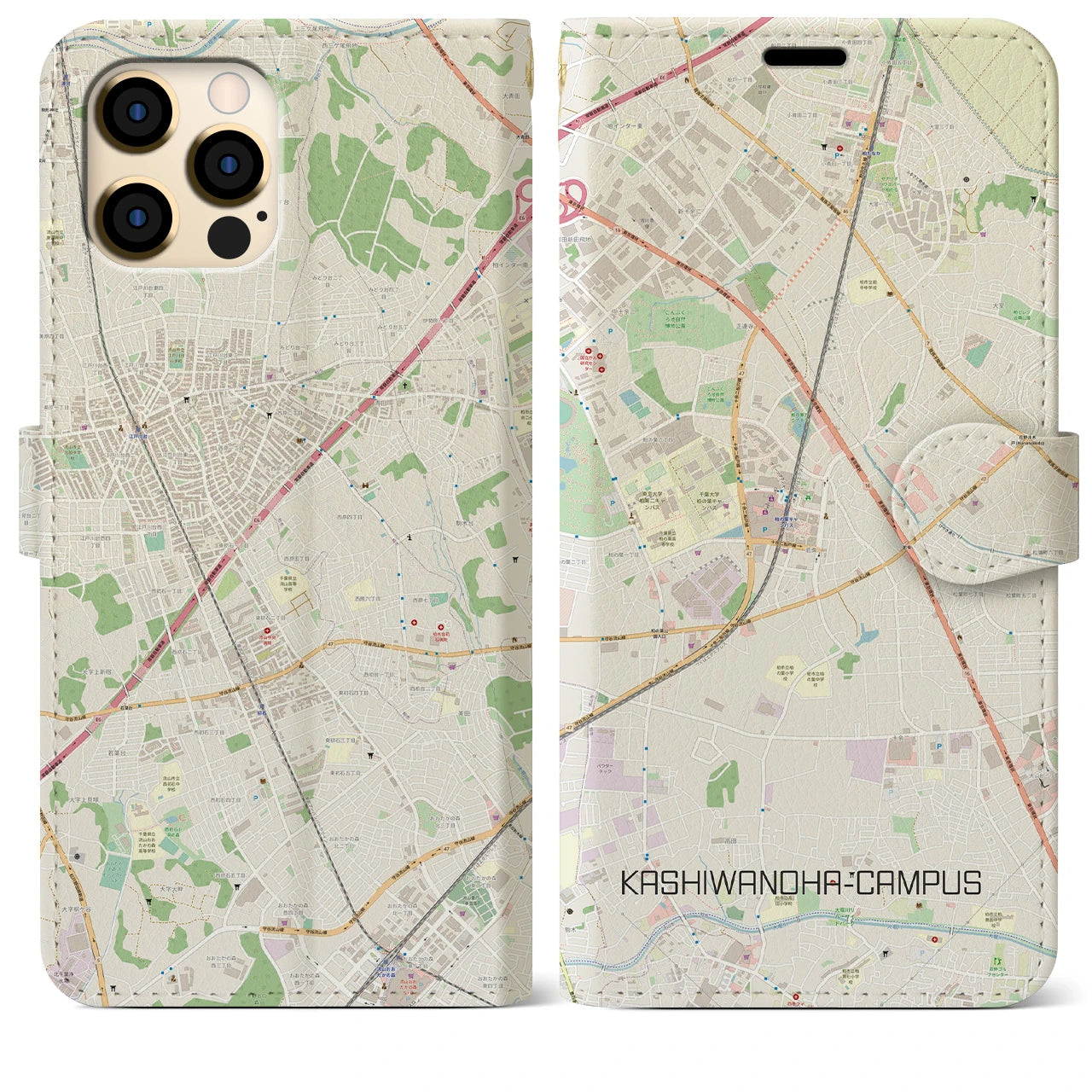 【柏の葉キャンパス】地図柄iPhoneケース（手帳両面タイプ・ナチュラル）iPhone 12 Pro Max 用