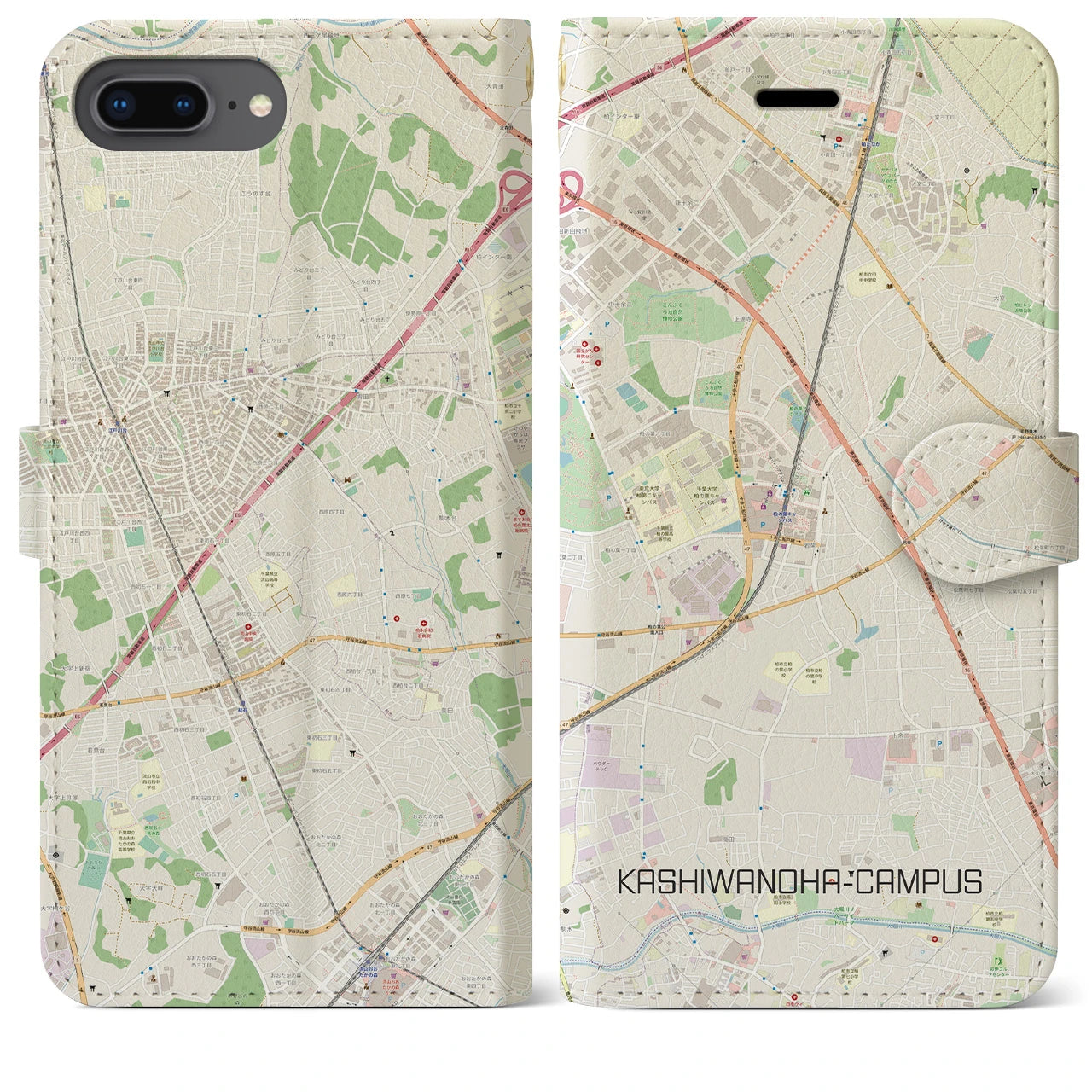 【柏の葉キャンパス】地図柄iPhoneケース（手帳両面タイプ・ナチュラル）iPhone 8Plus /7Plus / 6sPlus / 6Plus 用