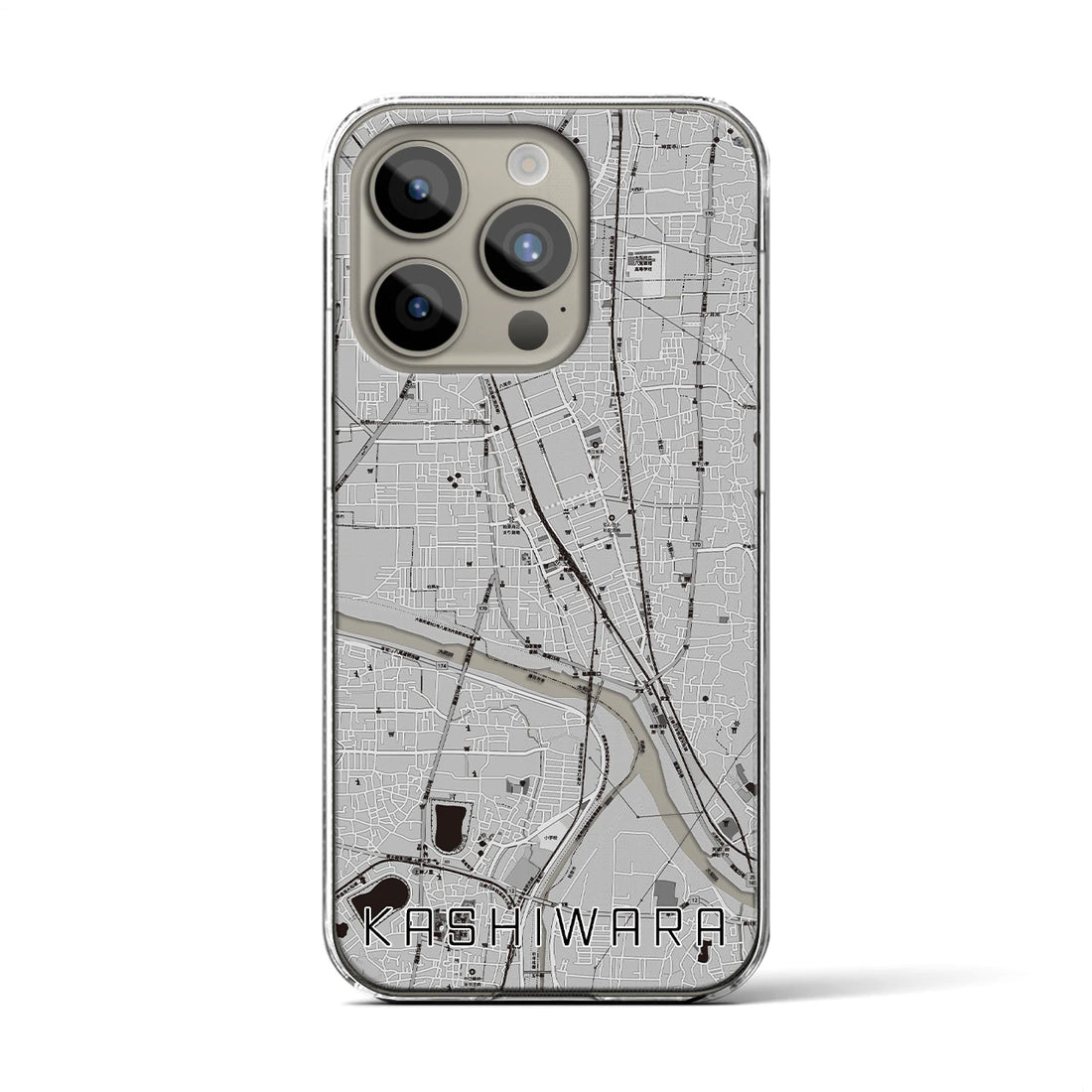 【柏原】地図柄iPhoneケース（クリアタイプ・モノトーン）iPhone 15 Pro 用
