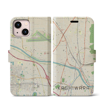 【柏原（大阪府）】地図柄iPhoneケース（手帳タイプ）ナチュラル・iPhone 13 mini 用