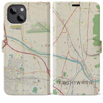 【柏原（大阪府）】地図柄iPhoneケース（手帳タイプ）ナチュラル・iPhone 14 Plus 用