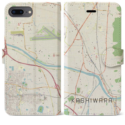 【柏原（大阪府）】地図柄iPhoneケース（手帳タイプ）ナチュラル・iPhone 8Plus /7Plus / 6sPlus / 6Plus 用