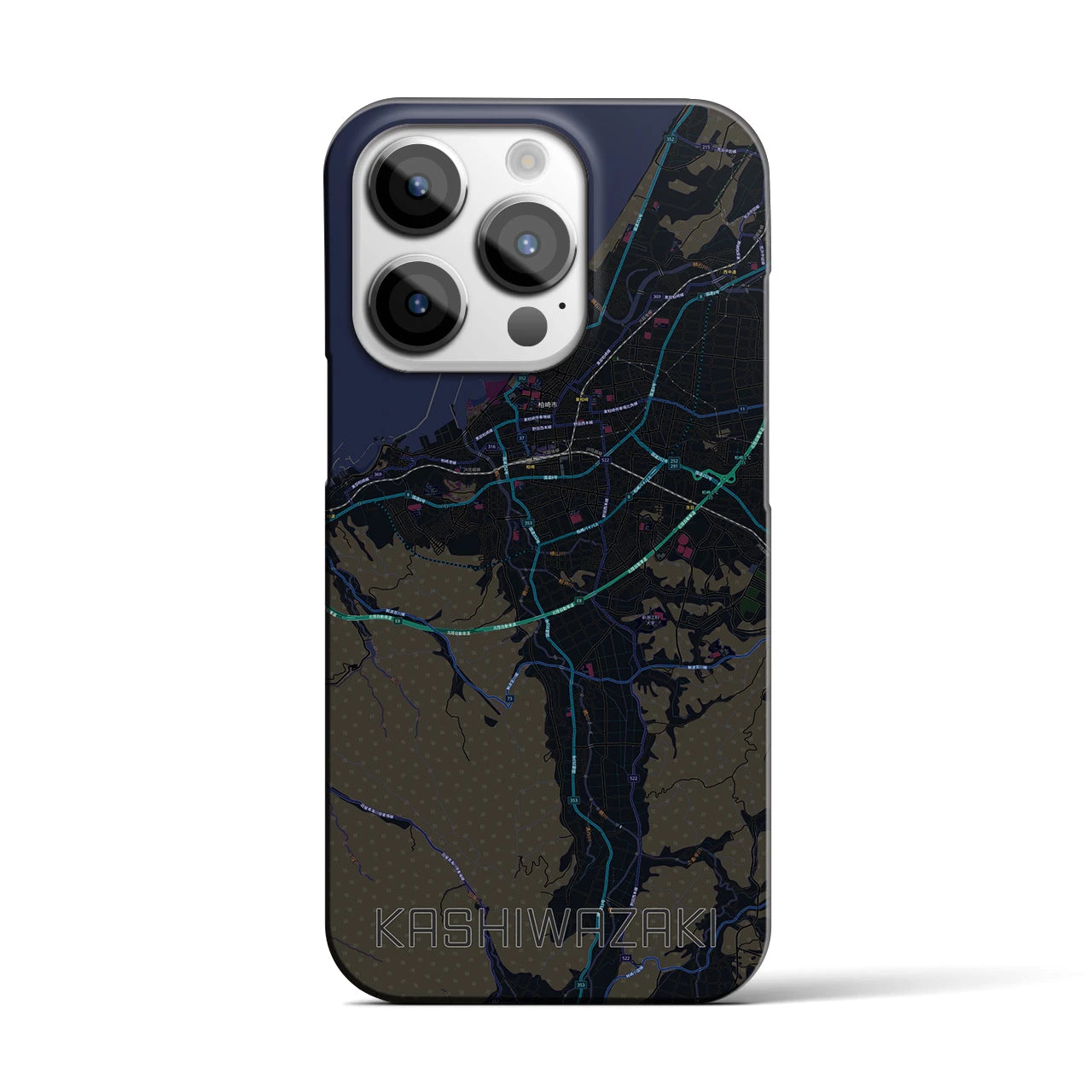 【柏崎】地図柄iPhoneケース（バックカバータイプ・ブラック）iPhone 14 Pro 用