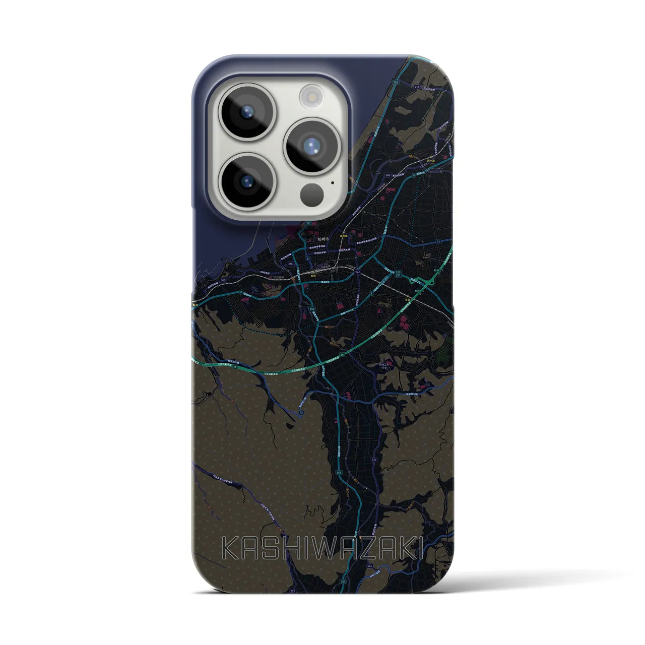 【柏崎】地図柄iPhoneケース（バックカバータイプ・ブラック）iPhone 15 Pro 用