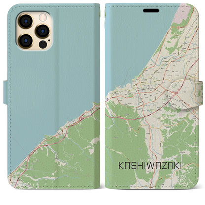 【柏崎（新潟県）】地図柄iPhoneケース（手帳タイプ）ナチュラル・iPhone 12 Pro Max 用
