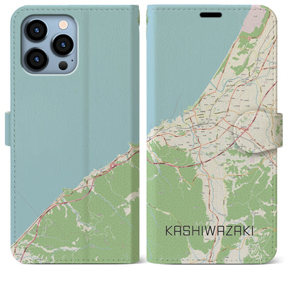 【柏崎（新潟県）】地図柄iPhoneケース（手帳タイプ）ナチュラル・iPhone 13 Pro Max 用