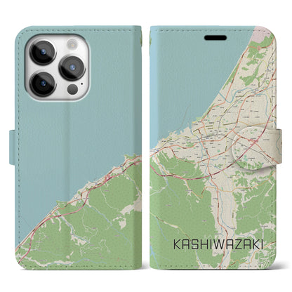 【柏崎（新潟県）】地図柄iPhoneケース（手帳タイプ）ナチュラル・iPhone 14 Pro 用