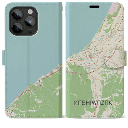 【柏崎（新潟県）】地図柄iPhoneケース（手帳タイプ）ナチュラル・iPhone 15 Pro Max 用