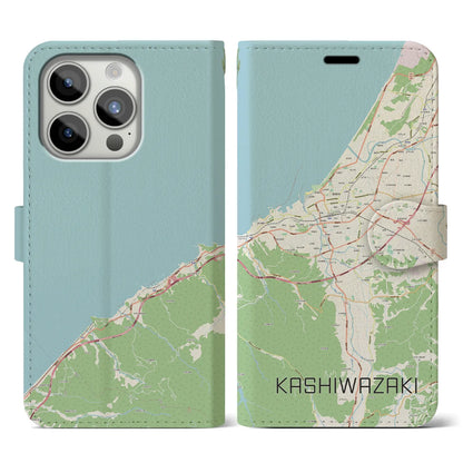 【柏崎（新潟県）】地図柄iPhoneケース（手帳タイプ）ナチュラル・iPhone 15 Pro 用