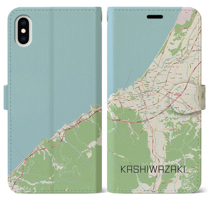 【柏崎（新潟県）】地図柄iPhoneケース（手帳タイプ）ナチュラル・iPhone XS Max 用