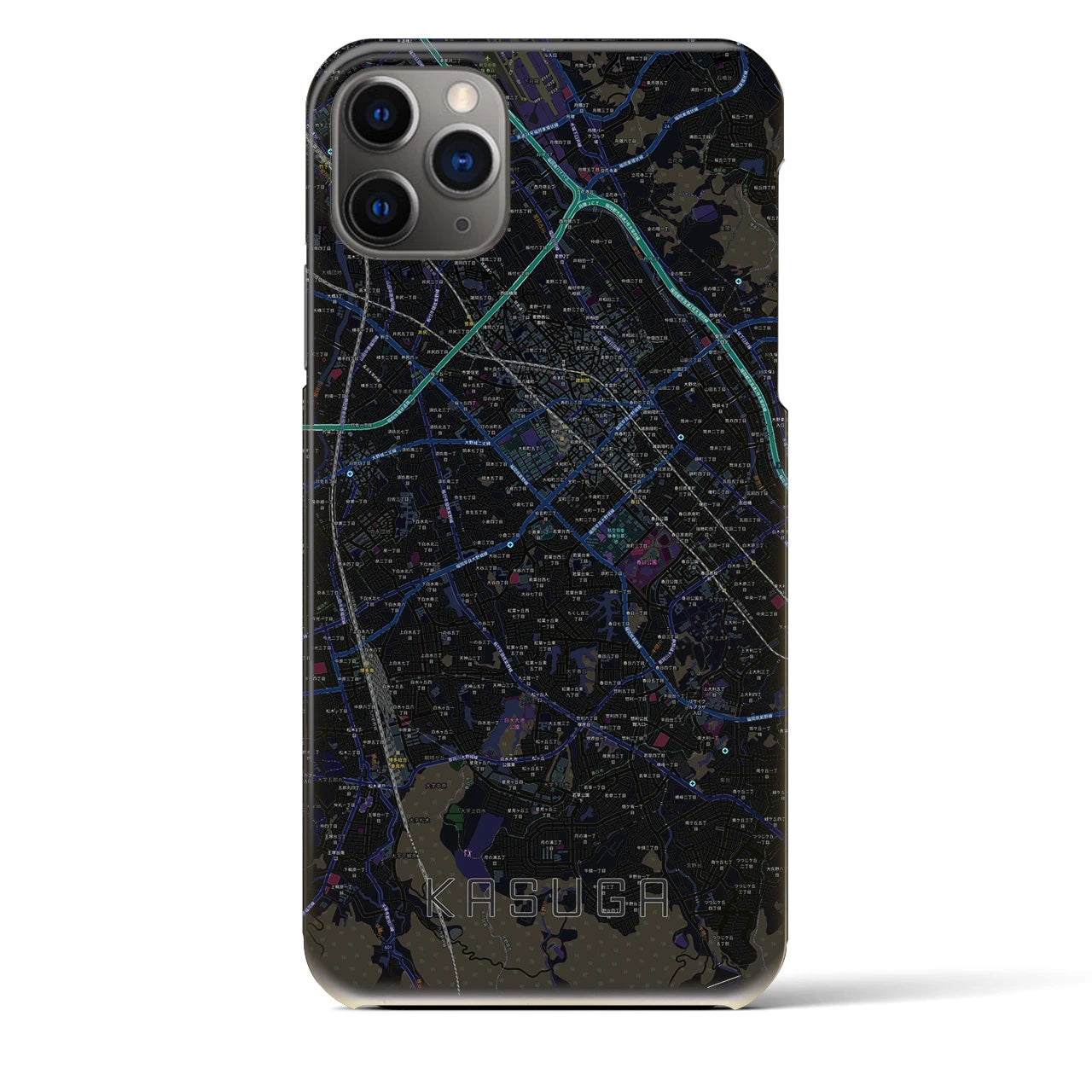 【春日】地図柄iPhoneケース（バックカバータイプ・ブラック）iPhone 11 Pro Max 用