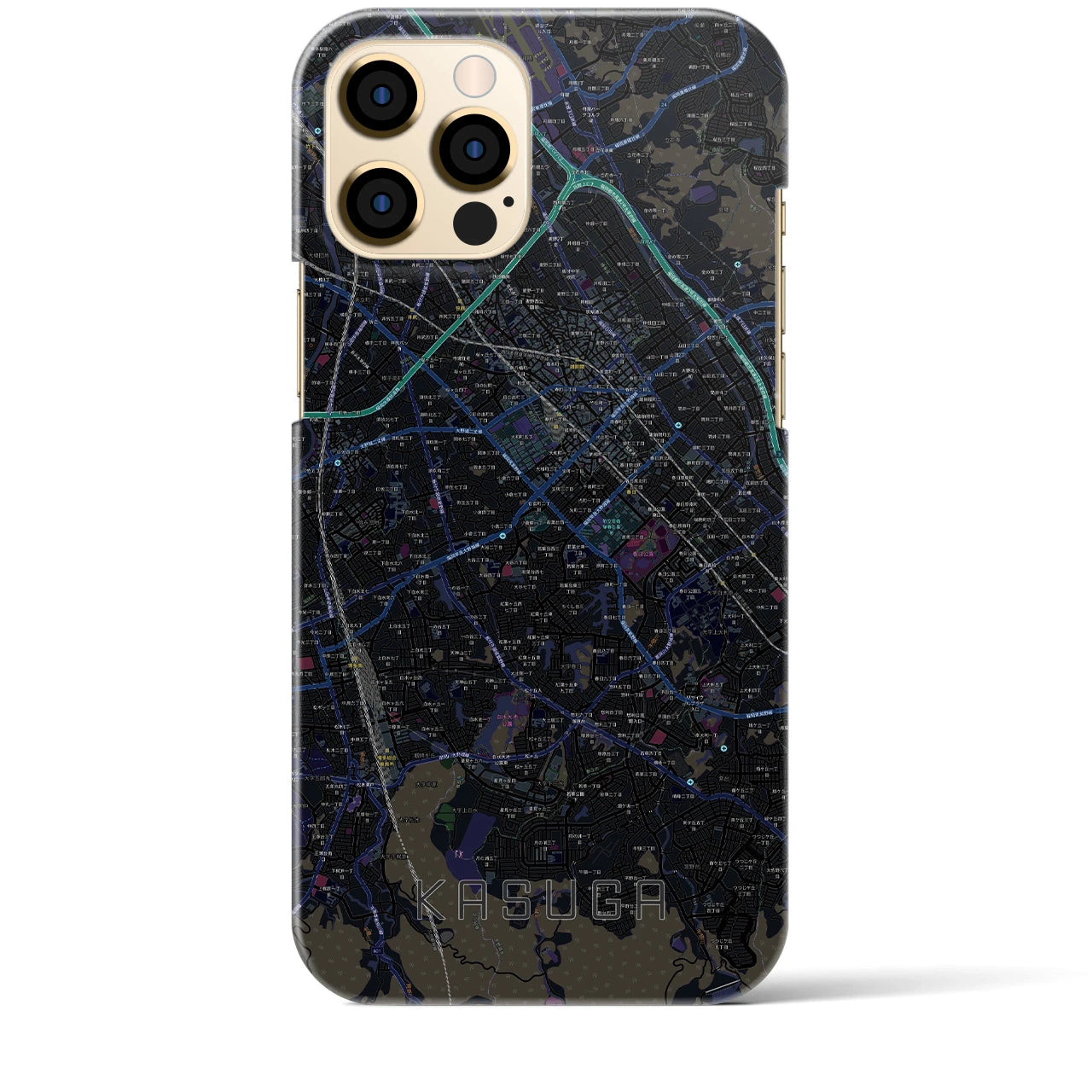 【春日】地図柄iPhoneケース（バックカバータイプ・ブラック）iPhone 12 Pro Max 用