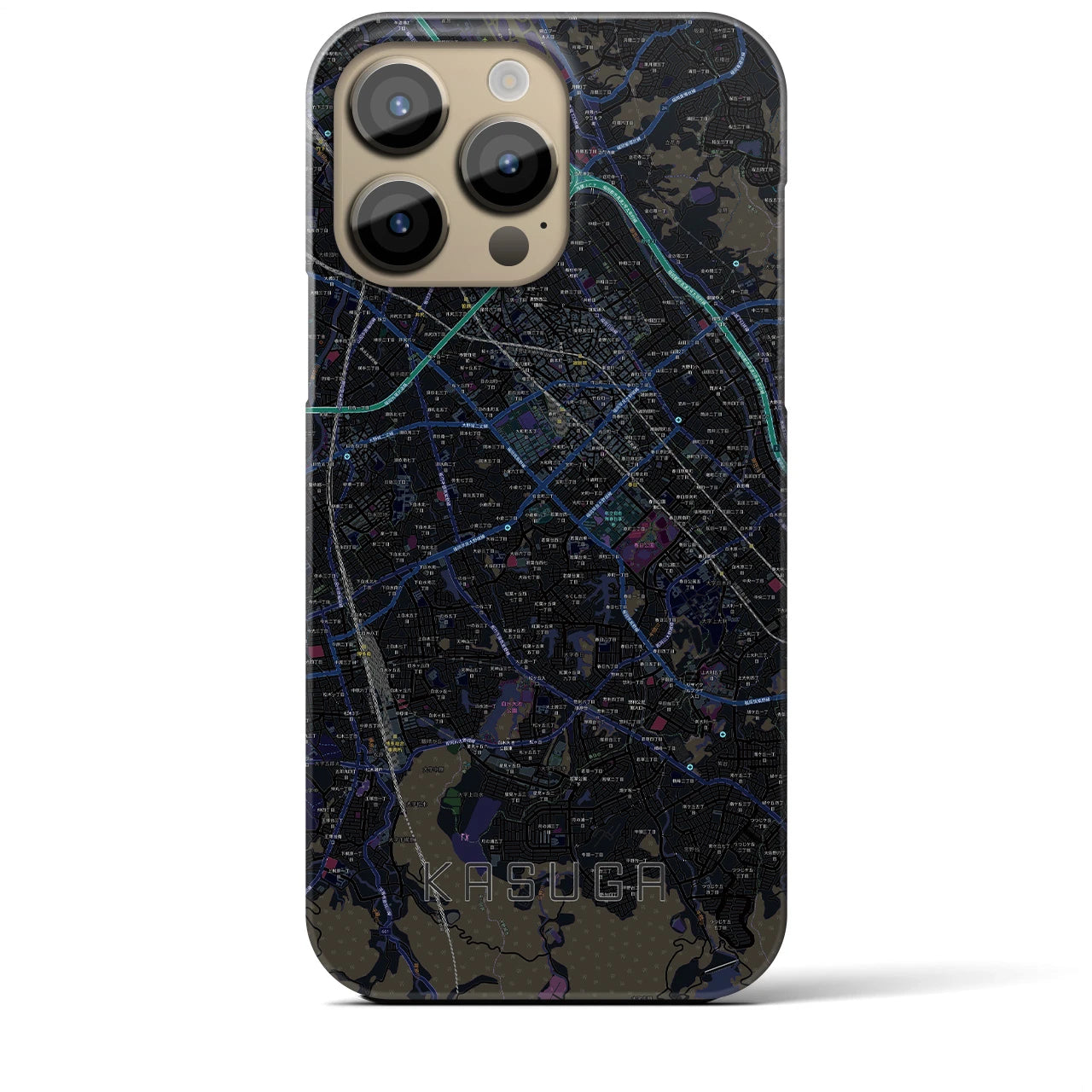 【春日】地図柄iPhoneケース（バックカバータイプ・ブラック）iPhone 14 Pro Max 用
