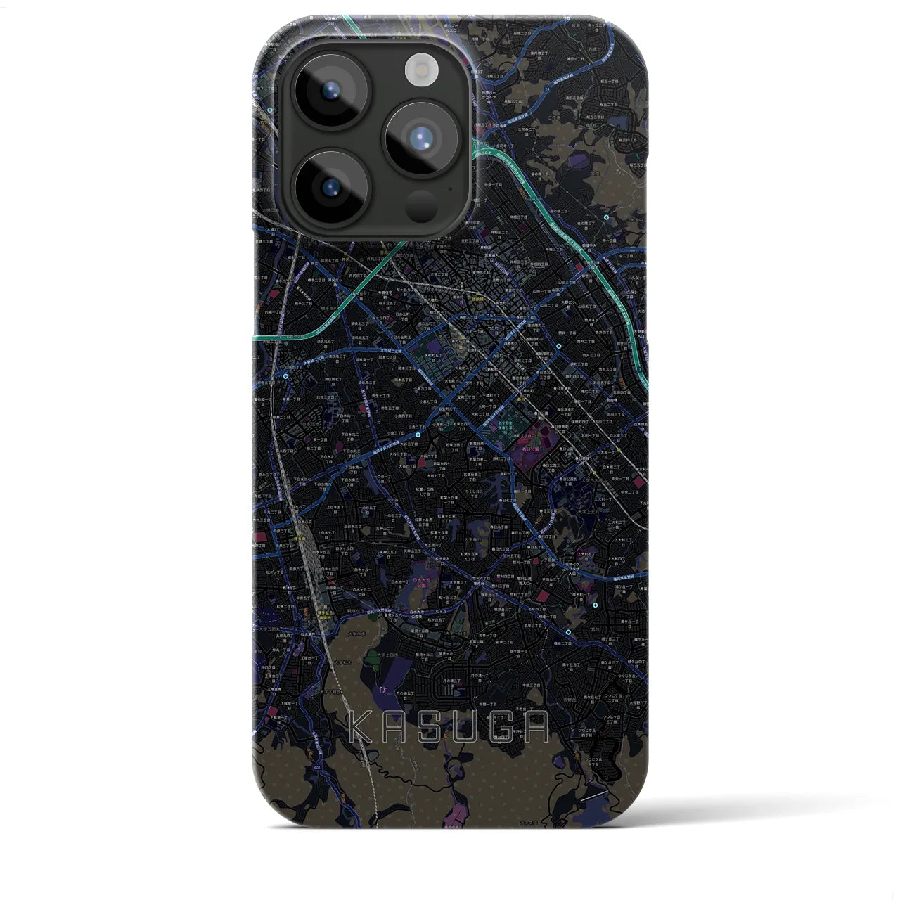 【春日】地図柄iPhoneケース（バックカバータイプ・ブラック）iPhone 15 Pro Max 用