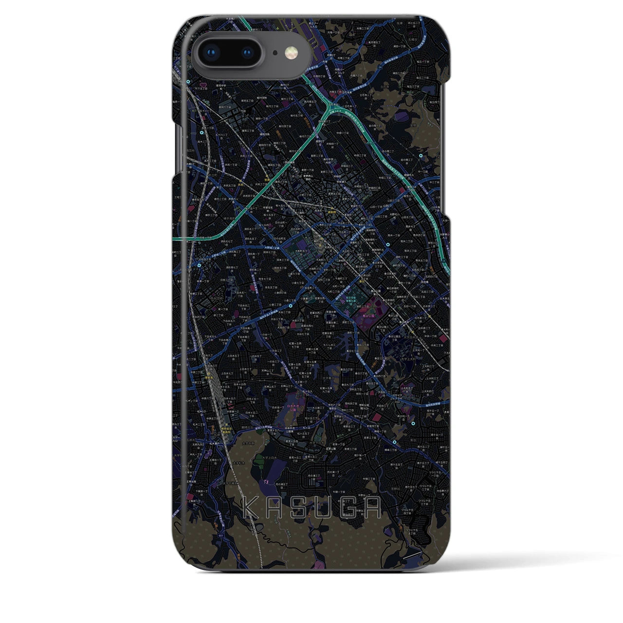 【春日】地図柄iPhoneケース（バックカバータイプ・ブラック）iPhone 8Plus /7Plus / 6sPlus / 6Plus 用