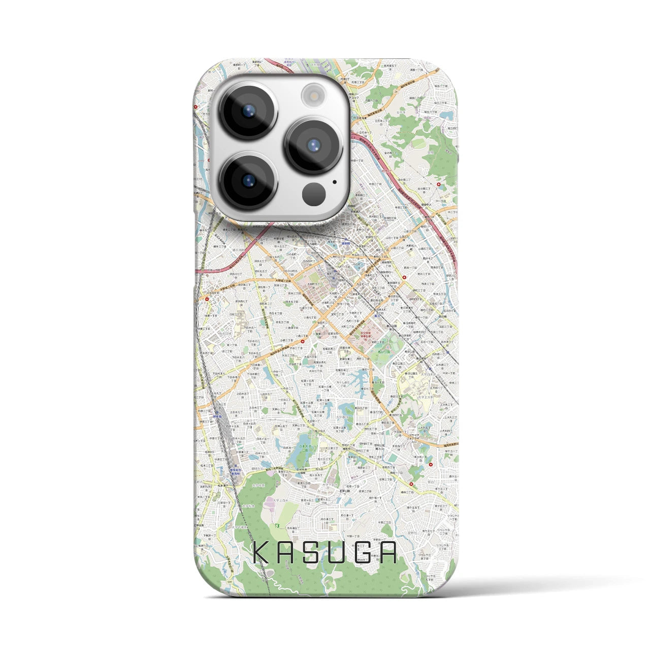 【春日】地図柄iPhoneケース（バックカバータイプ・ナチュラル）iPhone 14 Pro 用