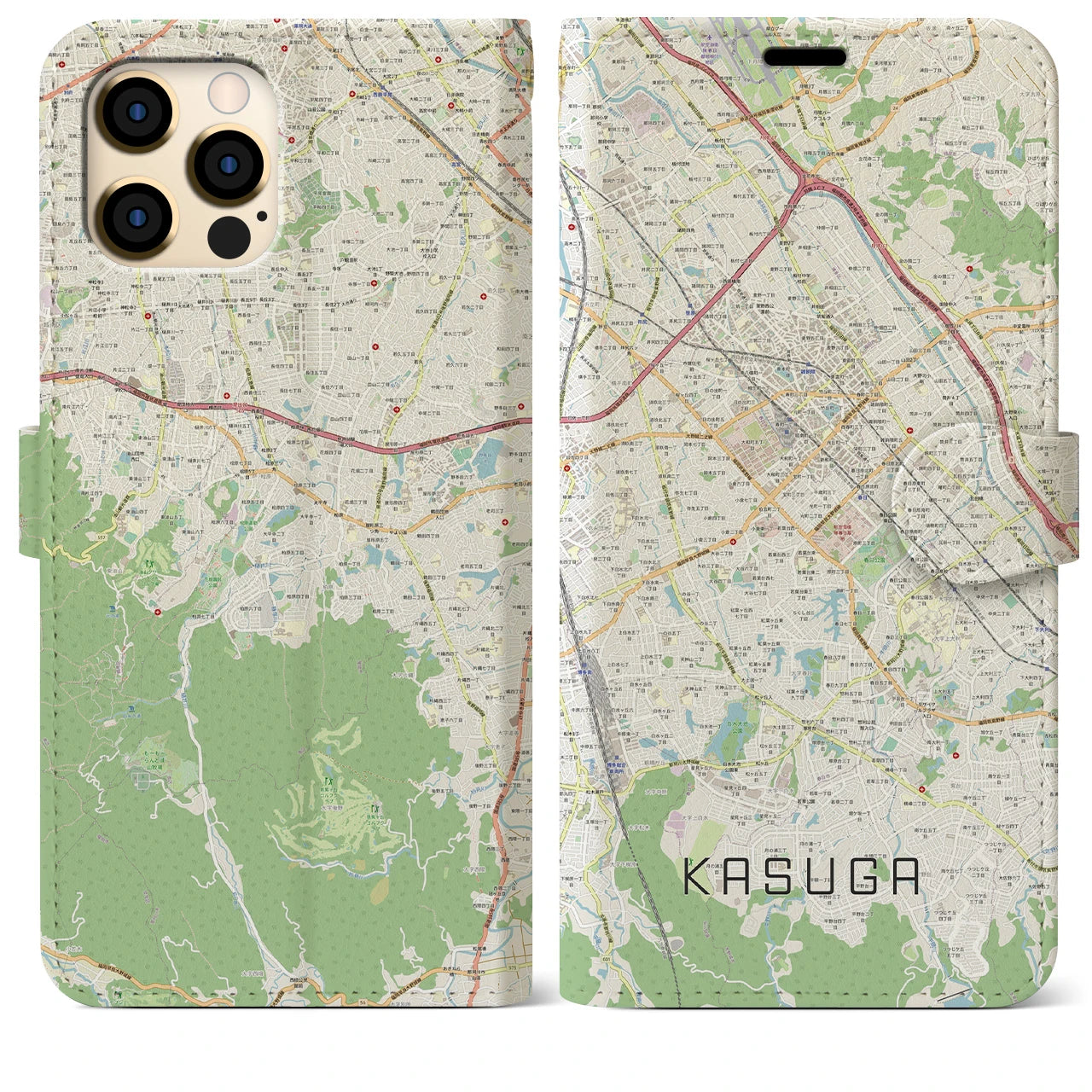 【春日】地図柄iPhoneケース（手帳両面タイプ・ナチュラル）iPhone 12 Pro Max 用