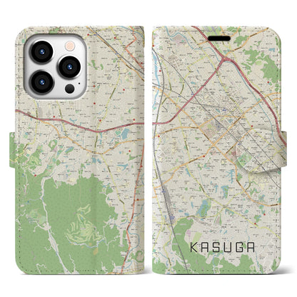 【春日（福岡県）】地図柄iPhoneケース（手帳タイプ）ナチュラル・iPhone 13 Pro 用