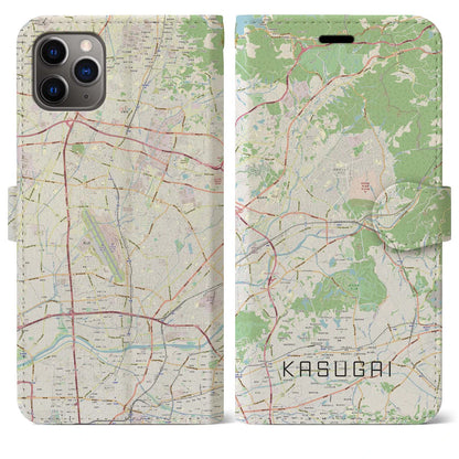 【春日井（愛知県）】地図柄iPhoneケース（手帳タイプ）ナチュラル・iPhone 11 Pro Max 用