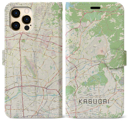 【春日井（愛知県）】地図柄iPhoneケース（手帳タイプ）ナチュラル・iPhone 12 Pro Max 用