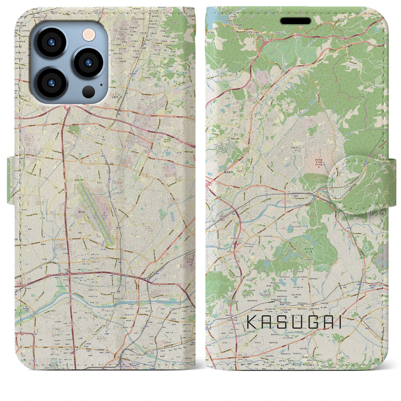 【春日井】地図柄iPhoneケース（手帳両面タイプ・ナチュラル）iPhone 13 Pro Max 用