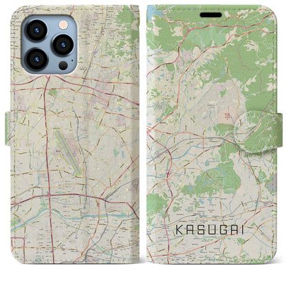 【春日井（愛知県）】地図柄iPhoneケース（手帳タイプ）ナチュラル・iPhone 13 Pro Max 用