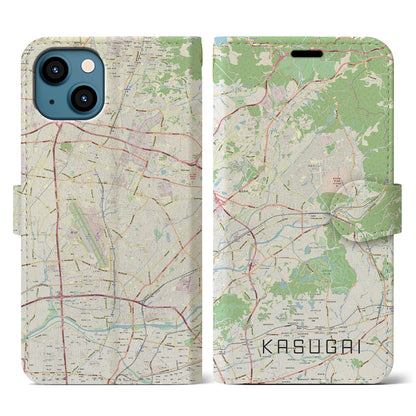 【春日井（愛知県）】地図柄iPhoneケース（手帳タイプ）ナチュラル・iPhone 13 用