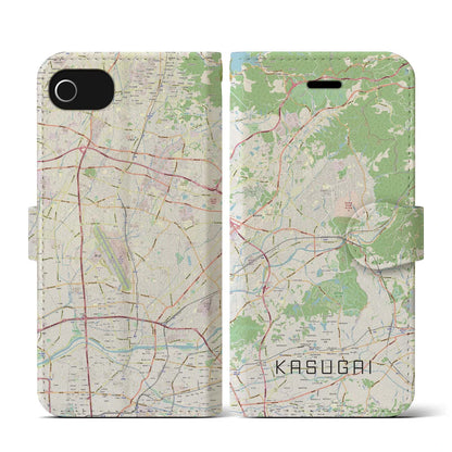 【春日井（愛知県）】地図柄iPhoneケース（手帳タイプ）ナチュラル・iPhone SE（第3 / 第2世代） / 8 / 7 / 6s / 6 用