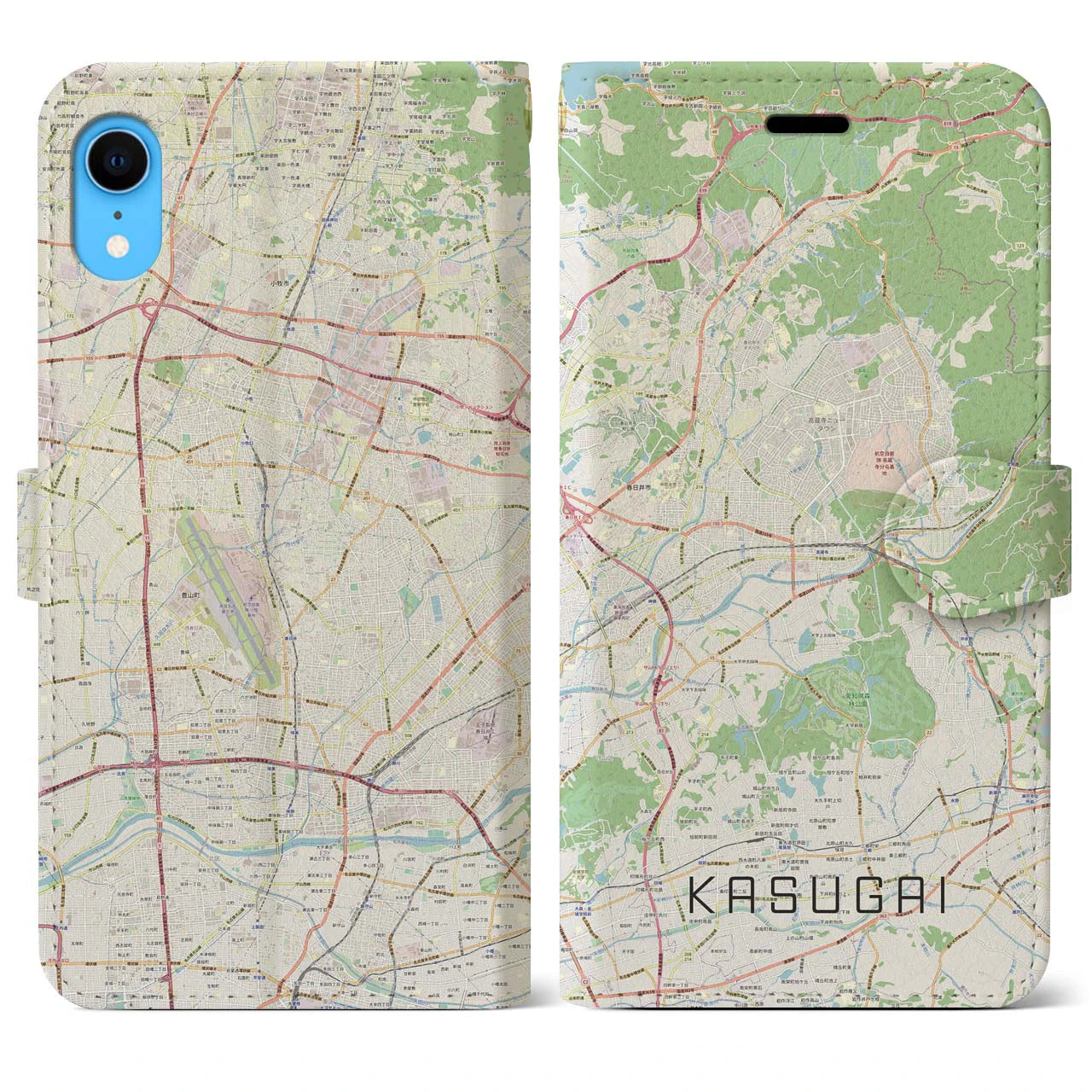 【春日井】地図柄iPhoneケース（手帳両面タイプ・ナチュラル）iPhone XR 用