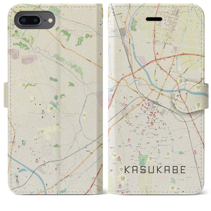 【春日部（埼玉県）】地図柄iPhoneケース（手帳タイプ）ナチュラル・iPhone 8Plus /7Plus / 6sPlus / 6Plus 用