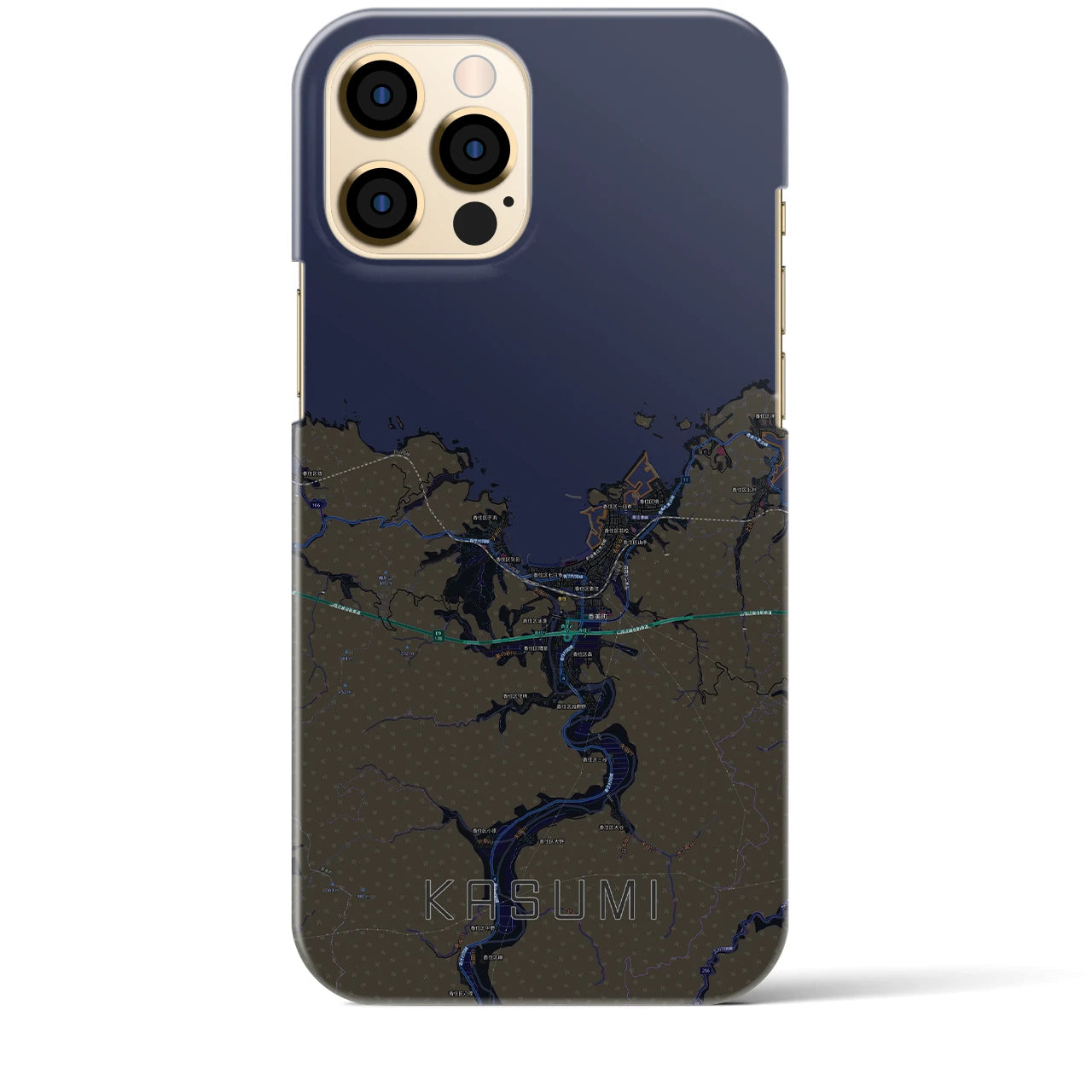 【香住】地図柄iPhoneケース（バックカバータイプ・ブラック）iPhone 12 Pro Max 用