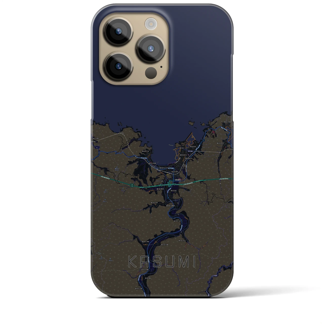 【香住】地図柄iPhoneケース（バックカバータイプ・ブラック）iPhone 14 Pro Max 用