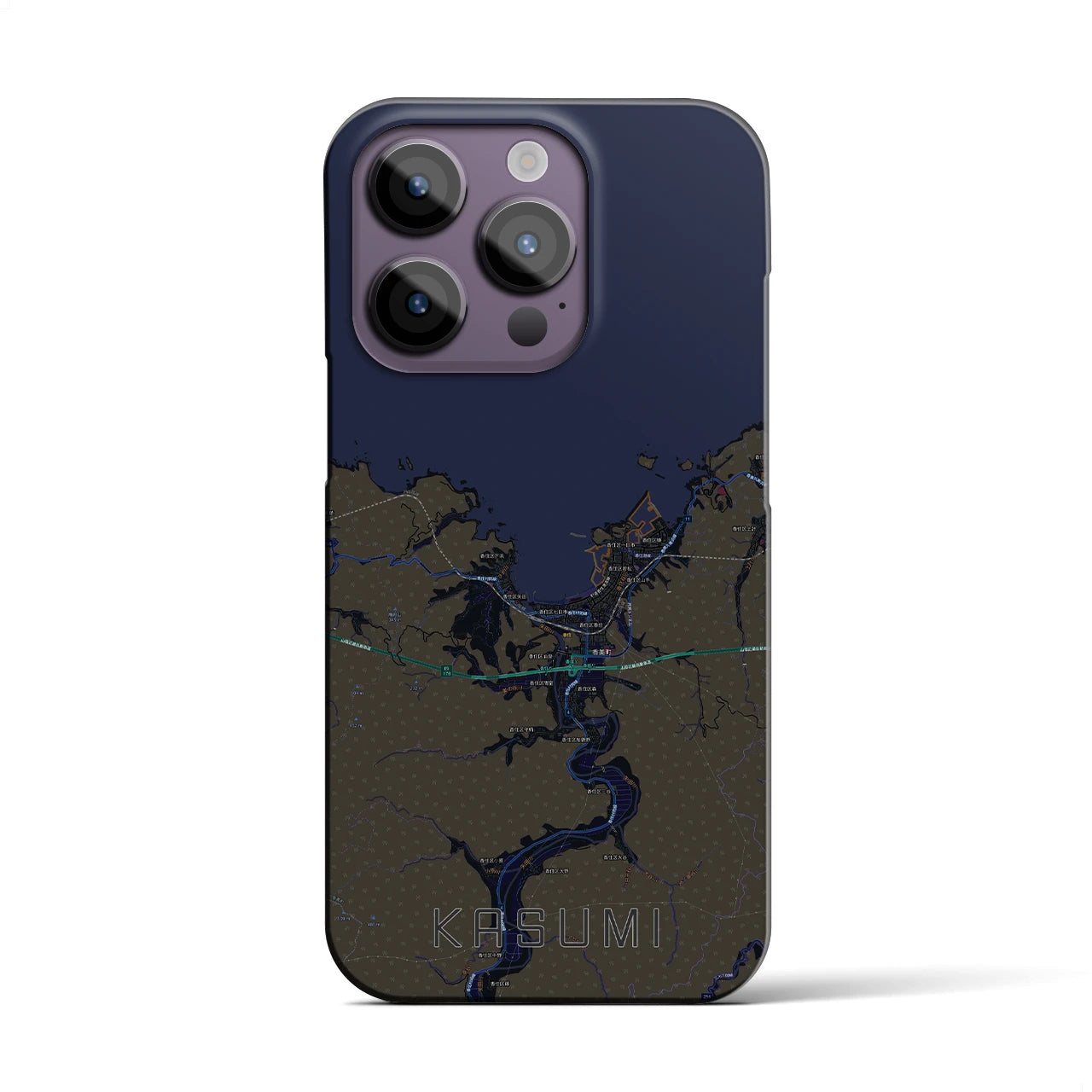 【香住】地図柄iPhoneケース（バックカバータイプ・ブラック）iPhone 14 Pro 用