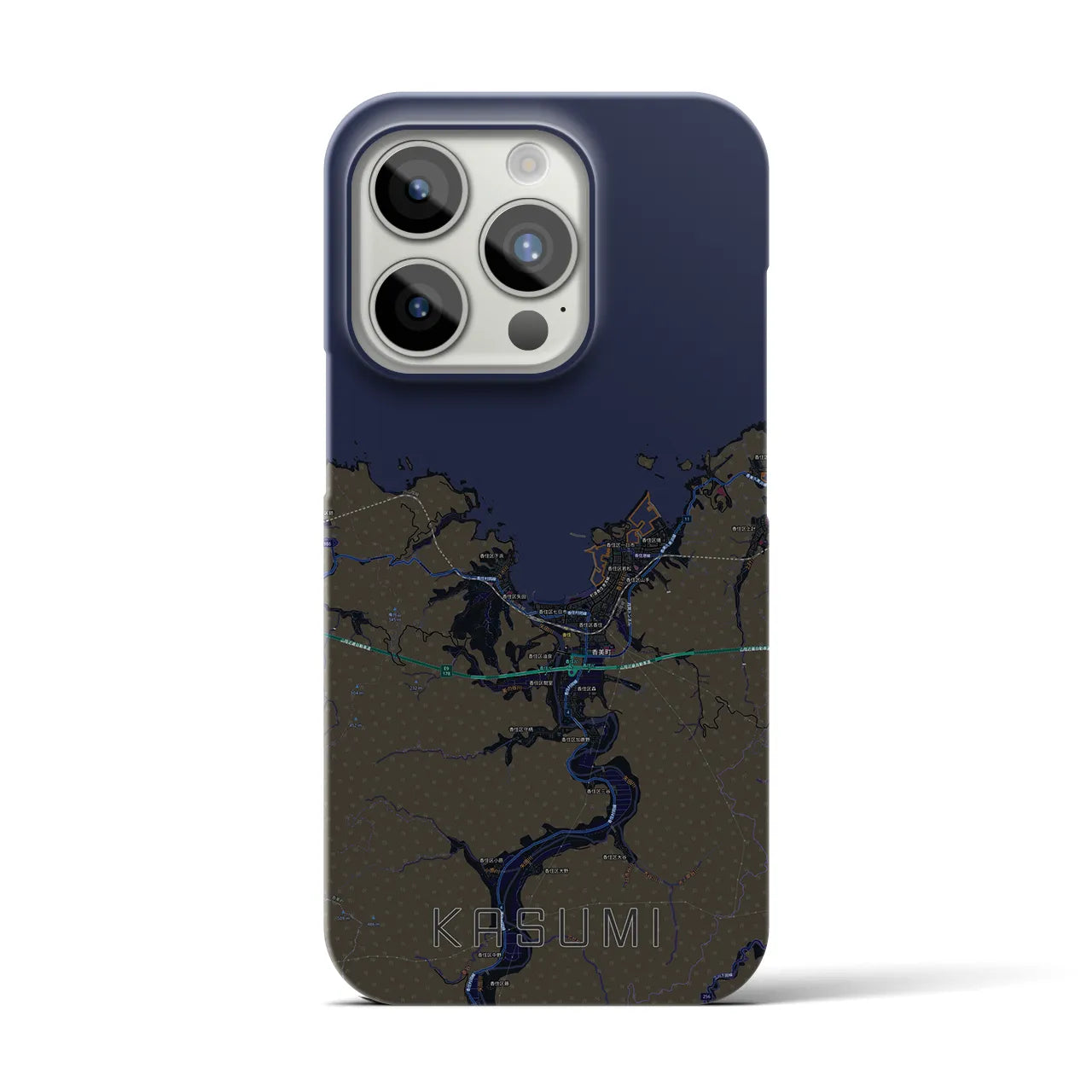 【香住】地図柄iPhoneケース（バックカバータイプ・ブラック）iPhone 15 Pro 用