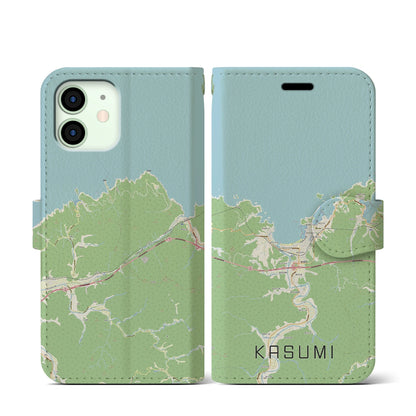 【香住（兵庫県）】地図柄iPhoneケース（手帳タイプ）ナチュラル・iPhone 12 mini 用