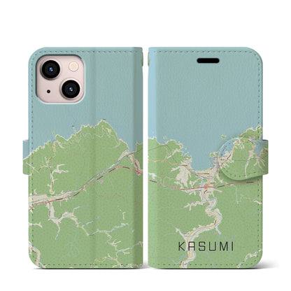 【香住（兵庫県）】地図柄iPhoneケース（手帳タイプ）ナチュラル・iPhone 13 mini 用