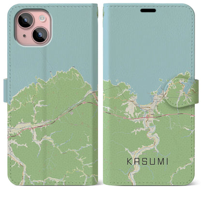 【香住（兵庫県）】地図柄iPhoneケース（手帳タイプ）ナチュラル・iPhone 15 Plus 用