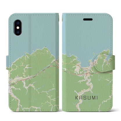 【香住（兵庫県）】地図柄iPhoneケース（手帳タイプ）ナチュラル・iPhone XS / X 用