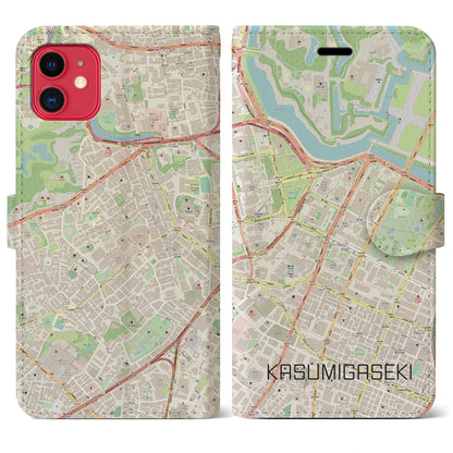 【霞ケ関（東京都）】地図柄iPhoneケース（手帳タイプ）ナチュラル・iPhone 11 用