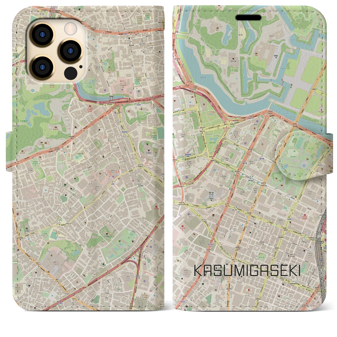 【霞ケ関】地図柄iPhoneケース（手帳両面タイプ・ナチュラル）iPhone 12 Pro Max 用