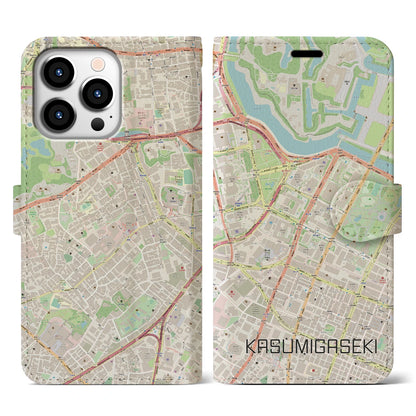 【霞ケ関（東京都）】地図柄iPhoneケース（手帳タイプ）ナチュラル・iPhone 13 Pro 用