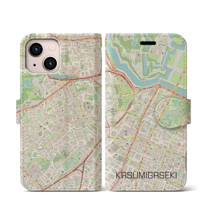 【霞ケ関（東京都）】地図柄iPhoneケース（手帳タイプ）ナチュラル・iPhone 13 mini 用