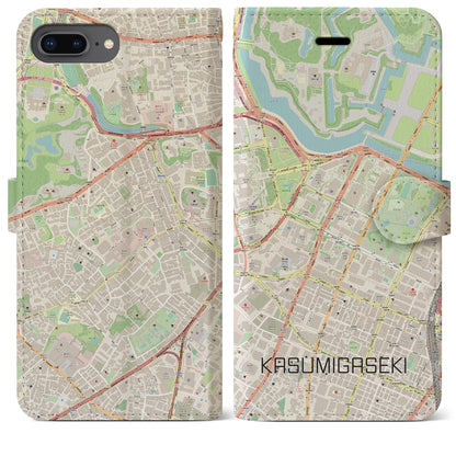 【霞ケ関（東京都）】地図柄iPhoneケース（手帳タイプ）ナチュラル・iPhone 8Plus /7Plus / 6sPlus / 6Plus 用