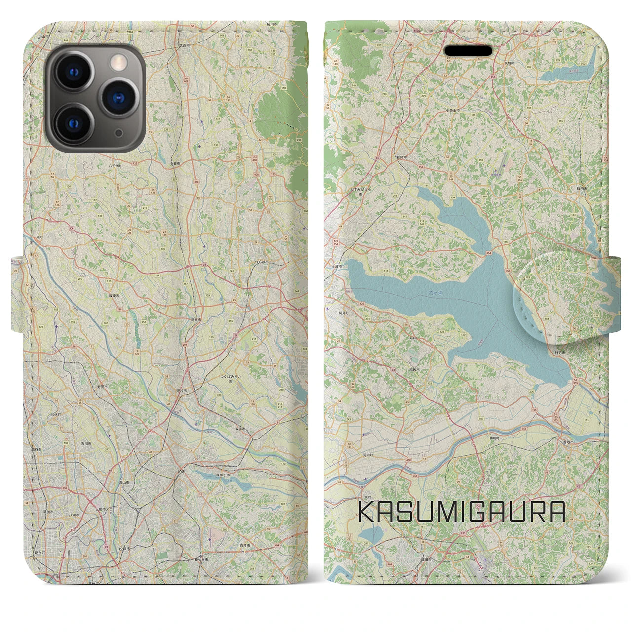 【霞ヶ浦】地図柄iPhoneケース（手帳両面タイプ・ナチュラル）iPhone 11 Pro Max 用