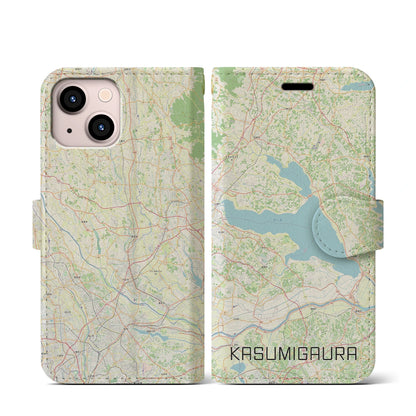 【霞ヶ浦（茨城県）】地図柄iPhoneケース（手帳タイプ）ナチュラル・iPhone 13 mini 用