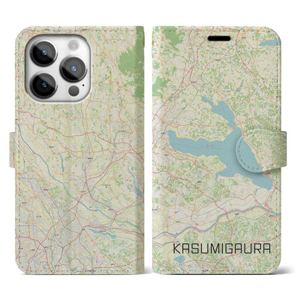 【霞ヶ浦（茨城県）】地図柄iPhoneケース（手帳タイプ）ナチュラル・iPhone 14 Pro 用