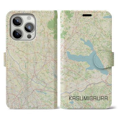 【霞ヶ浦（茨城県）】地図柄iPhoneケース（手帳タイプ）ナチュラル・iPhone 15 Pro 用