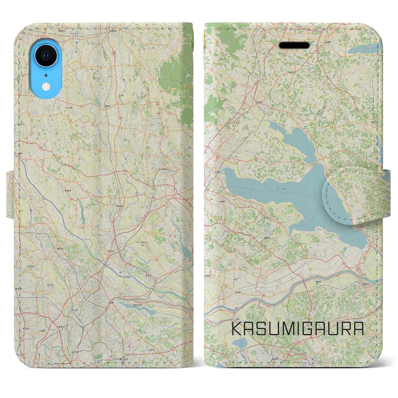 【霞ヶ浦】地図柄iPhoneケース（手帳両面タイプ・ナチュラル）iPhone XR 用