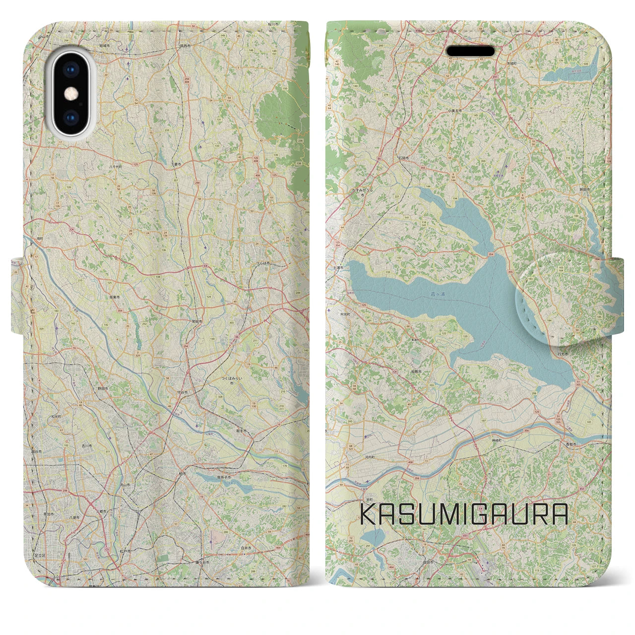 【霞ヶ浦】地図柄iPhoneケース（手帳両面タイプ・ナチュラル）iPhone XS Max 用
