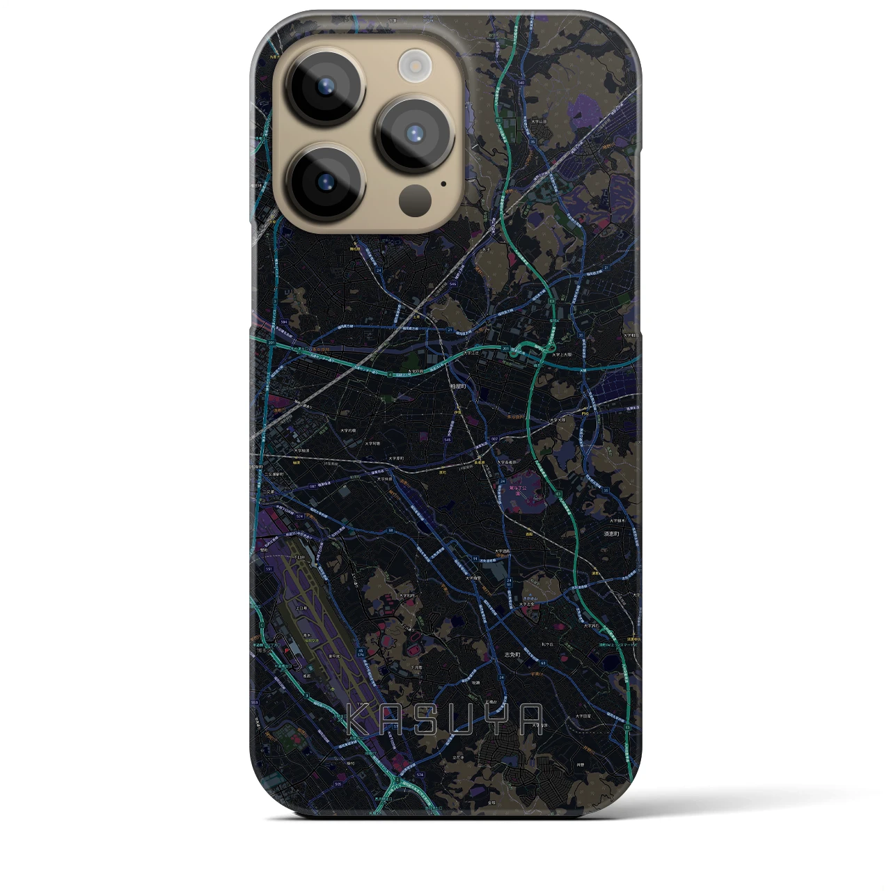 【粕屋】地図柄iPhoneケース（バックカバータイプ・ブラック）iPhone 14 Pro Max 用